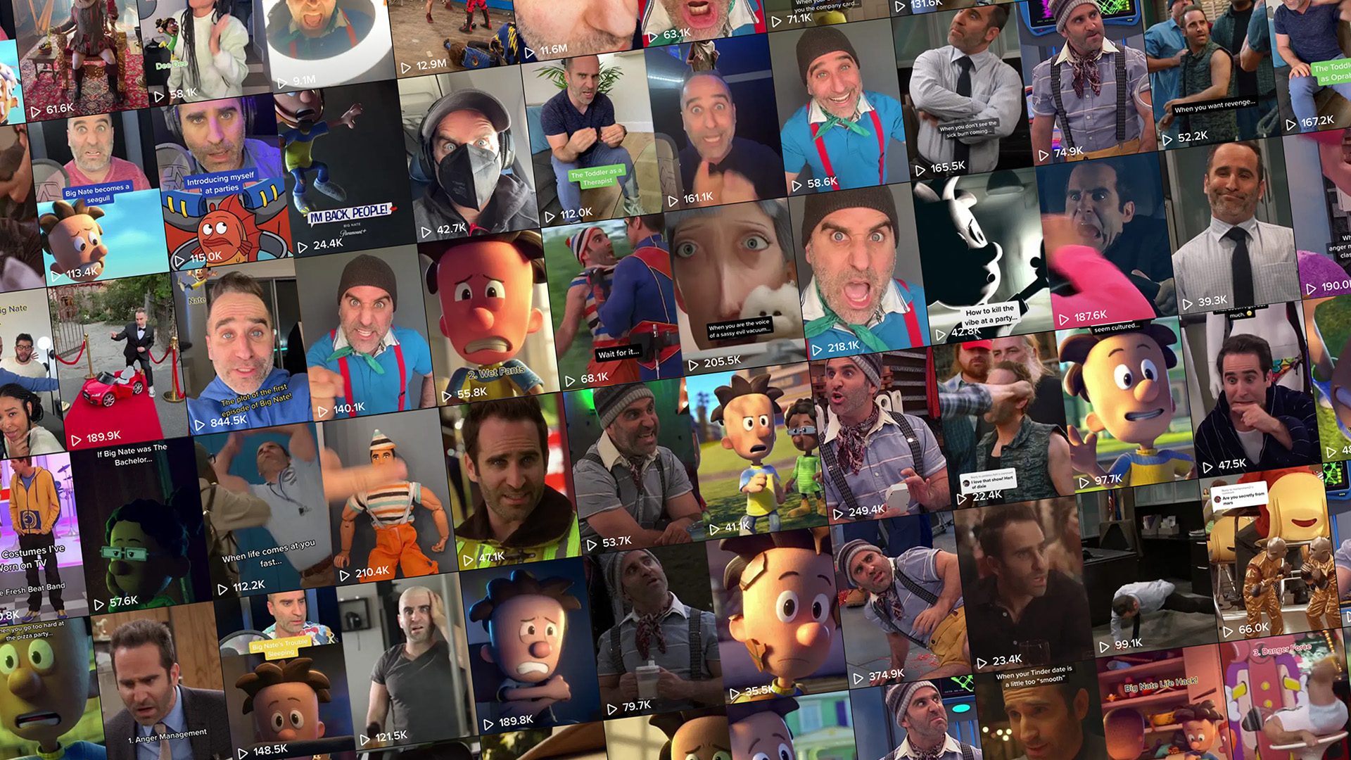 A mosaic of dozens of Ben's comedy videos and characters.